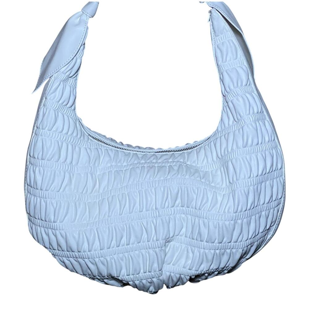 White Leather Ruched Tote Bag Y2K Coquette Minimalist Streetwear Slouchy Tote